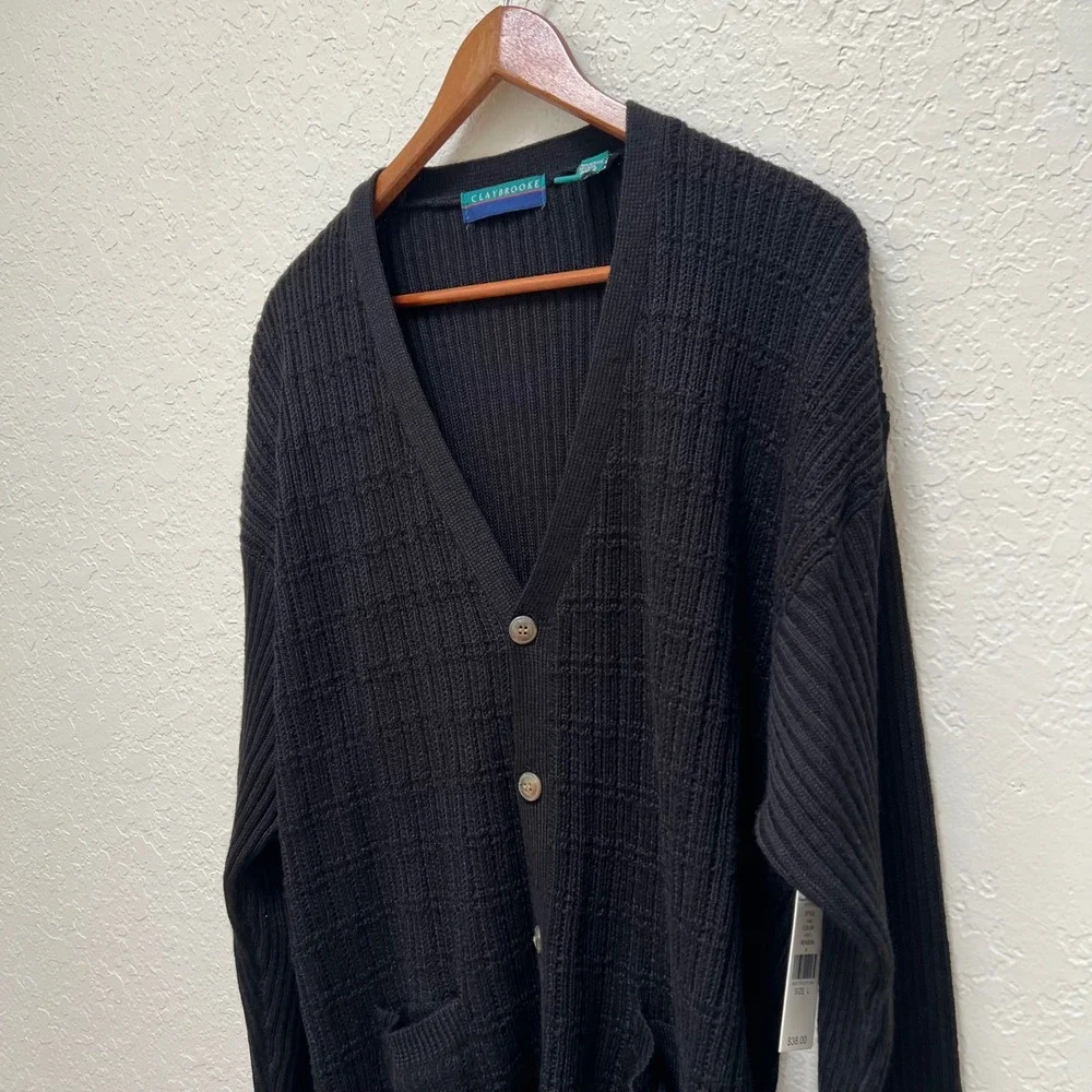 Claybrooke VTG Womens Black Wool Blend Knit Button Front Cardigan Sweater L 80s